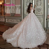 Runhufu De Mariee 2024 Ball Gown Wedding Dresses Princesse Scoop Neck Elegant Lace Applique Shiny Bridal Gowns Custom Made