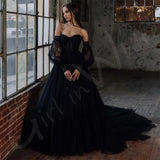 Runhufu Line Off The Shoulder Wedding Dress Princess Black Tulle Wedding Gown Lace Up Back Bridal Gown §ã§ӧѧէ֧ҧߧà§Ö §á§ݧѧä vestido de novia