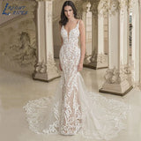 Runhufu NICEB Sexy V-Neck Wedding Dress 2024 Lace Appliques Tulle Sleeveless Bridal Gown Spaghetti Straps Open Back Vestido Noiva