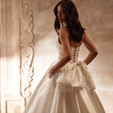 Runhufu Elegant A-Line Wedding Dresses Spaghetti Straps Bow Corset Back Bridal Gowns Boho Beach Evening Wedding Prom Gowns Plus Size