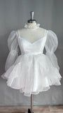 Runhufu Short Wedding Dress 2024 Long Puff Sleeves High Neck A-Line Mini Tulle Bridal Gowns Knee-Length Formal Vestidos De Novia