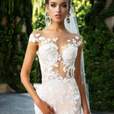 Runhufu Luxury Elegant Mermaid Wedding Dress For Bride Princess Backless Lace Applique Bridal Gown 2023 Illusion Vestido De Novia