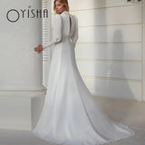Runhufu Simple Mermaid Chiffon Wedding Dress 2023 Puff Sleeves High Neck Vestidos De Novia Elegant Back Cut Out Boho Bridal Gowns