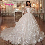 Runhufu De Mariee 2024 Ball Gown Wedding Dresses Princesse Scoop Neck Elegant Lace Applique Shiny Bridal Gowns Custom Made