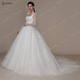 Runhufu Shinny Ivory Square Bride Wedding Dresses For Women Long Sleeves Glitter Open Back Bridal Modern Ball Gown 2024 Spring