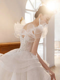 runhufu New Luxury Sling Wedding Dress Boat Neck Glittery Pearls Lace Bridal Dress Ball Gown Vestido De Noiva Plus Size Made Custom