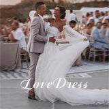 Runhufu Bohemian Sweetheart Wedding Dress With Detachable Sleeve Lace Up Beach Backless Bride Gowns Appliques Train Robe de mariée