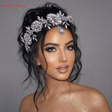Runhufu HP440 Shiny Wedding Headband Forehead Bridal Crown Water Drop Rhinestone Head Tiara Flower Women Headdresses Gift