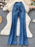 Runhufu American Retro Women Long Jeans Drawstring Zipper Design Flare Britches Streetwear Vintage Hotsweet Ins Denim Pants