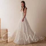 Runhufu Plus Size Sexy V Neck Wedding Dresses A Line Lace Bride Robes Spaghetti Straps Backless Bridal Gowns Beach Vestido De Noiva