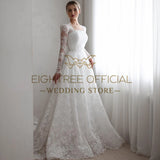 Runhufu Elegant A-Line Wedding Dresses Princess Long Sleeve Lace Wedding Gowns Boho Beach Bridal Prom Dress bestidos de novia