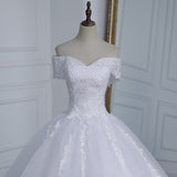 runhufu Shoulder Appliqes Pearls Wedding Dress Plus Size Vestido De Noiva 2023 Long Train Bridal Dresses Gowns Tulle Mariage