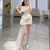 Runhufu Short Wedding Dresses For Bride Sexy Strapless Sheath Vestido De Festa 2024 New Simple Abiti Da Sposa Custom Made