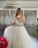 Runhufu Sleeve Mermaid Wedding Dresses 2024 New High Collar Exquisite Lace Appliques Elegant Fluffy Mopping Bride Gowns Women Robe