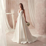 Runhufu Wedding Dresses Deep V-neck Stain Appliques Backless Wedding Gowns Bridal Dress Vestido De Noiva robe de mariée