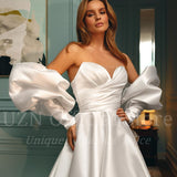 Runhufu Elegant A-Line Wedding Dresses 2023 Sweetheart Satin Princess Bridal Gowns Boho Beach Evening Wedding Ball Gowns Custom Size