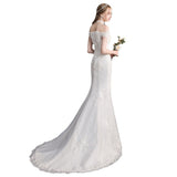 runhufu New Simple Mermaid Wedding Dress Off The Shoulder Floral Print Lace Up Bridal Dress Vestido De Noiva Plus Size Made Custom