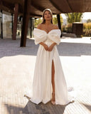 Runhufu Off the Shoulder Side Slit Satin Bridal Dress Sexy Bow Sweetheart A-Line Long Wedding Dresses 2024 Vestido De Novia