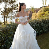 Runhufu A Line women's wedding dress sexy off-the-shoulder bridal dress Layer Sweep train dress Custom Made vestidos de novia
