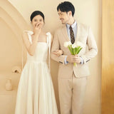 Runhufu Square Collar Vestido De Noiva Fashion Sweet Bow Spaghetti Straps Wedding Dress Satin Simple Long Suknia Slubna