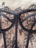 Runhufu American Retro Senior Tank Tops Fashion Sleeveless Slim Floral Corset Female Strapless Mesh Lace Design Sexy Tops