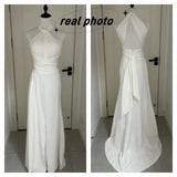 Runhufu 2024 Simple Wedding Dress Sleeveless Classic Halter Satin Vestido De Noiva Sexy Backless Pleat Floor-length Robe De Mariee