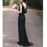 Runhufu Simple Mermaid Wedding Dresses Sexy Backless Sleeveless Bridal Dress Comfortable Satin Elegant Long Vestidos De Novia