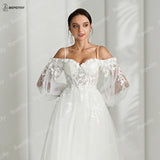 Runhufu Sweetheart A Line Ivory Wedding Dresses 2024 Spring Women Long Sleeves Beach Bride Boho Bridal Gown With 3D Flowers