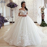 Runhufu Elegant Bride Ball Gown Wedding Dress Lace Up Lace Appliqued Wedding Gown Vestido De Novia Off The Shoulder 2023