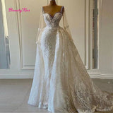 Runhufu Sparkly Sequin Wedding Dresses for Womem 2024 Mermaid Crystals Long Sleeves with Detachable Train African Bridal Gowns