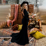 Runhufu Long Sleeves Black Mermaid Bridal Gowns V Neck Backless Tassels Custom Made Thigh Split Sexy Fringed Gothic Wedding Dress