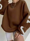 Runhufu Back Letters Print Oversized Sweatshirts Women Casual Thickened Warm Pullovers Long Sleeve Tops Autumn Winter Streetwear