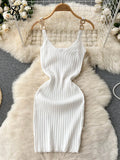 Runhufu Knitted Summer Women Solid Dress 2024 Slim V Neck Elegant Sexy Vacation Fashion Ladies A Line Midi Dresses