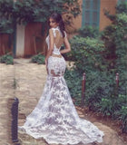 Runhufu See-through Lace Wedding Dress High Neck Sleeveless Illusion Back Boho New Women Wedding Party Dress Vestidos De Novia 2024