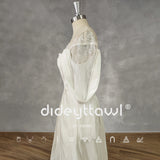 Runhufu Real Picture Elegant Off-Shoulder Lace A-Line Satin Wedding Dress Lace Up Back High Slit Court Train Bridal Gown