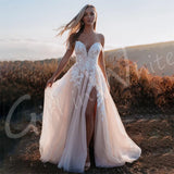 Runhufu Off Shoulder Wedding Dresses Lace Applique Bride Robes High Side Slit White Bridal Gowns Plus Size Custom Robe De Mari¨¦e