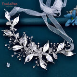 Runhufu SH299 Shiny Leaf Belts for Bride Woman Dresses Sash Waist Jewelry Wedding Accessories Bridal Belt with Organza Ribbon
