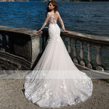 Runhufu Lace Wedding Dresses Appliques Full Sleeves Floor-Length Robe Mermaid Bridal Dress Sexy Tulle 2024 Vestidos De Novia