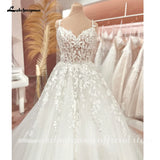 Runhufu V Neck Lace Appliques Beach Wedding Dress for Bride robe mariage femme Spaghetti Straps Wedding Gown Lace Up Back