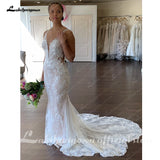 Runhufu Off White V Neck Lace Appliques Illusion Court Train Wedding Dress 2024 Boho Mermaid Bridal vestido branco sereia