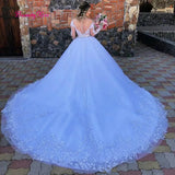 Runhufu Princess Ball Gown Wedding Dress 2024 Lace Appliques Long Sleeves Wedding Gowns Plus Size Robe De Mariee