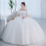 runhufu New Satin Wedding Dress Vintage Court Style Princess Bridal Dress Simple Beading Wedding Gown Vestidos De Novia Custom Made