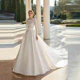 Runhufu Satin Fascinating Wedding Dresses Beautiful Long Sleeve Simple Elegant Bridal Gowns Sexy Exquisite Lace Appliqued Robe