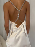 Runhufu Glitters Straps Tie Up Backless White Dress Women Summer Sleeveless Suspender Short Party Club Dresses New Gown Vestidos