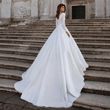 Runhufu Vestidos De Novia Simple White Satin Long Sleeve Wedding Dresses 2024 for Women Princesa Bridal Gown Robe Mari¨¦e