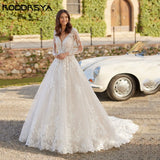 Runhufu Exquisite Backless Wedding Dress V-Neck Applique A-Line Tulle Bridal Gowns Tulle Hochzeitskleider Damen Gro?e gr??e