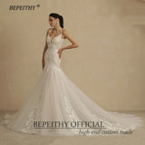 Runhufu Sexy Backless Trumpet Lace Wedding Dresses For Women 2024 Bride V Neck Sleeveless Ivory Summer Mermaid Bridal Gown