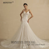 Runhufu Sexy Backless Trumpet Lace Wedding Dresses For Women 2024 Bride V Neck Sleeveless Ivory Summer Mermaid Bridal Gown