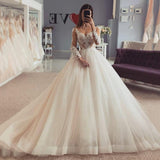 Runhufu Wedding Dresses Women's Elegant Sweetheart A-line Sheer Applique Long Sleeve Princess Prom Bridal Gowns Formal Party De