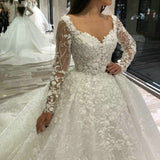 Runhufu Ladies V Neck Plus Size Vestido De Noiva 2023 Wedding Dress Custom Luxury Bridal A Collection Appliqué Lace Long Sleeve